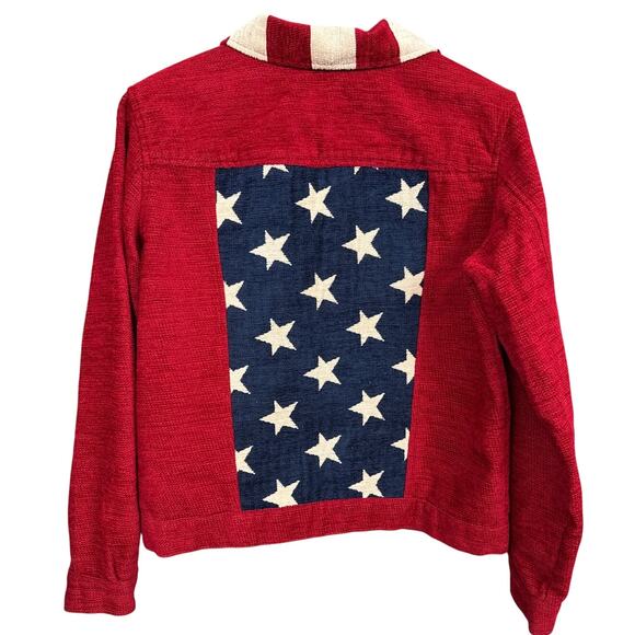 Vintage Coldwater Creek Tapestry Patchwork Jacket Stars & Stripes Size M - Picture 2 of 8